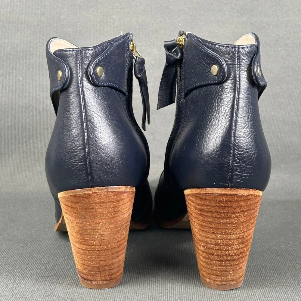 Boden Womens Navy Blue Leather Ankle Boots Stacked Block Heel 613071 Size 40‎